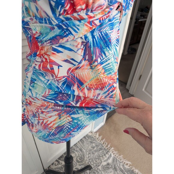 PINKBLUSH Maternity Halter Tankini Top Women's L Multi Blue Hawaiian Crisscross - Picture 6 of 14